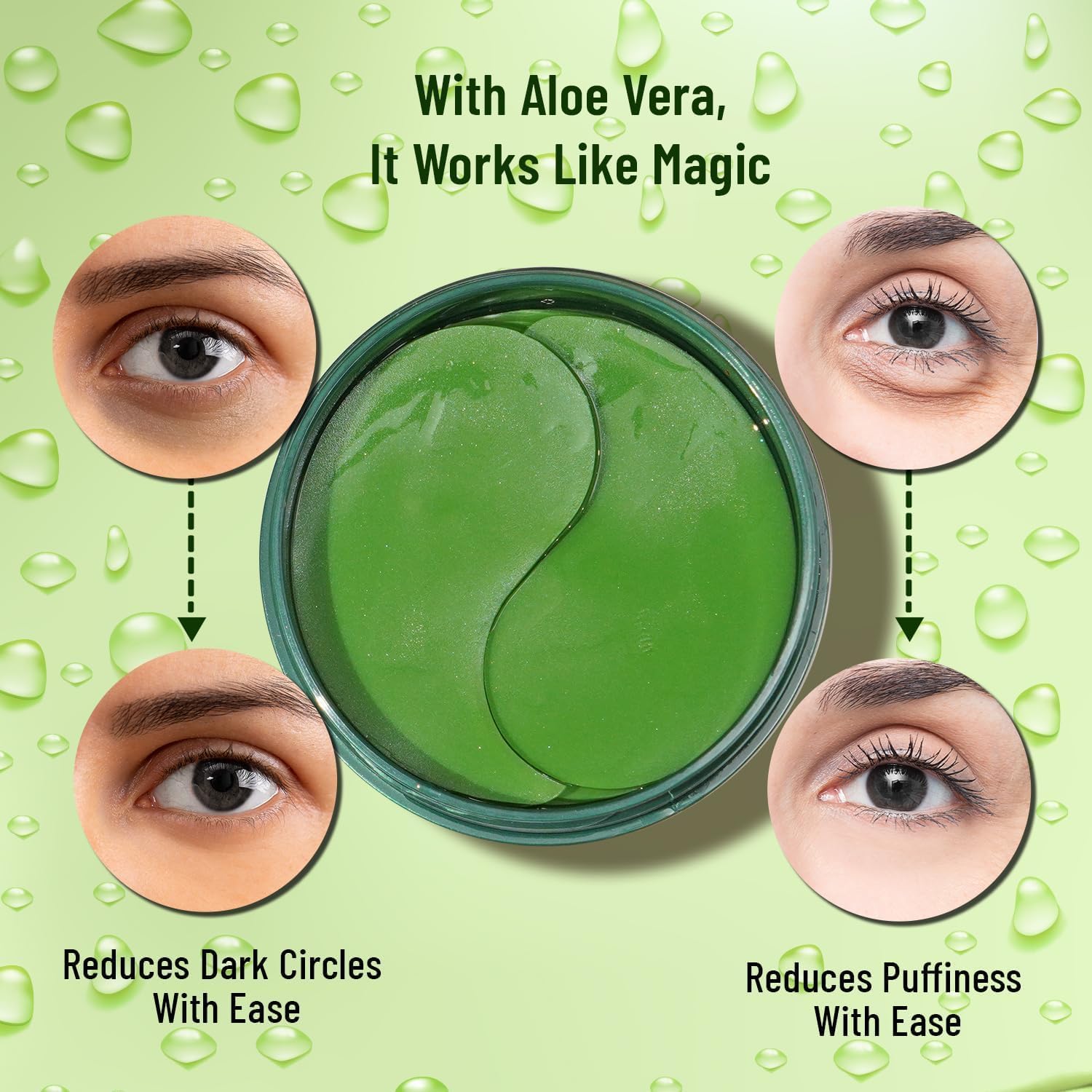 Green Tea & Collagen Hydrogel Under Eye Patches for Puffy Eyes & Dark Circles - Cooling Serum Treatment with Aloe Vera - 30 Pairs - Perfect for Morning Skincare Routine & Travel Essentials