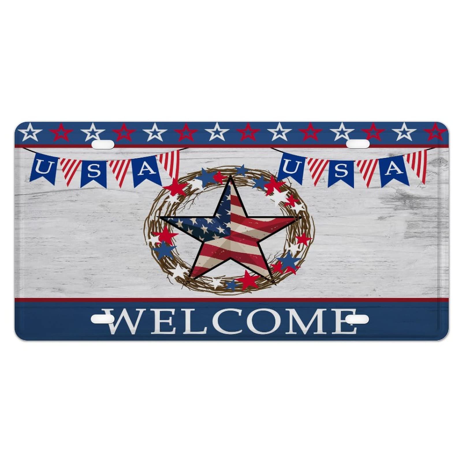 4th of July American Flag License Plate - 12x6 Inch Metal Car Front Plate Decor - Patriotic Independence Day Aluminum Vanity Plate for Vehicles | Perfect for Cars, Trucks & RV Celebrations