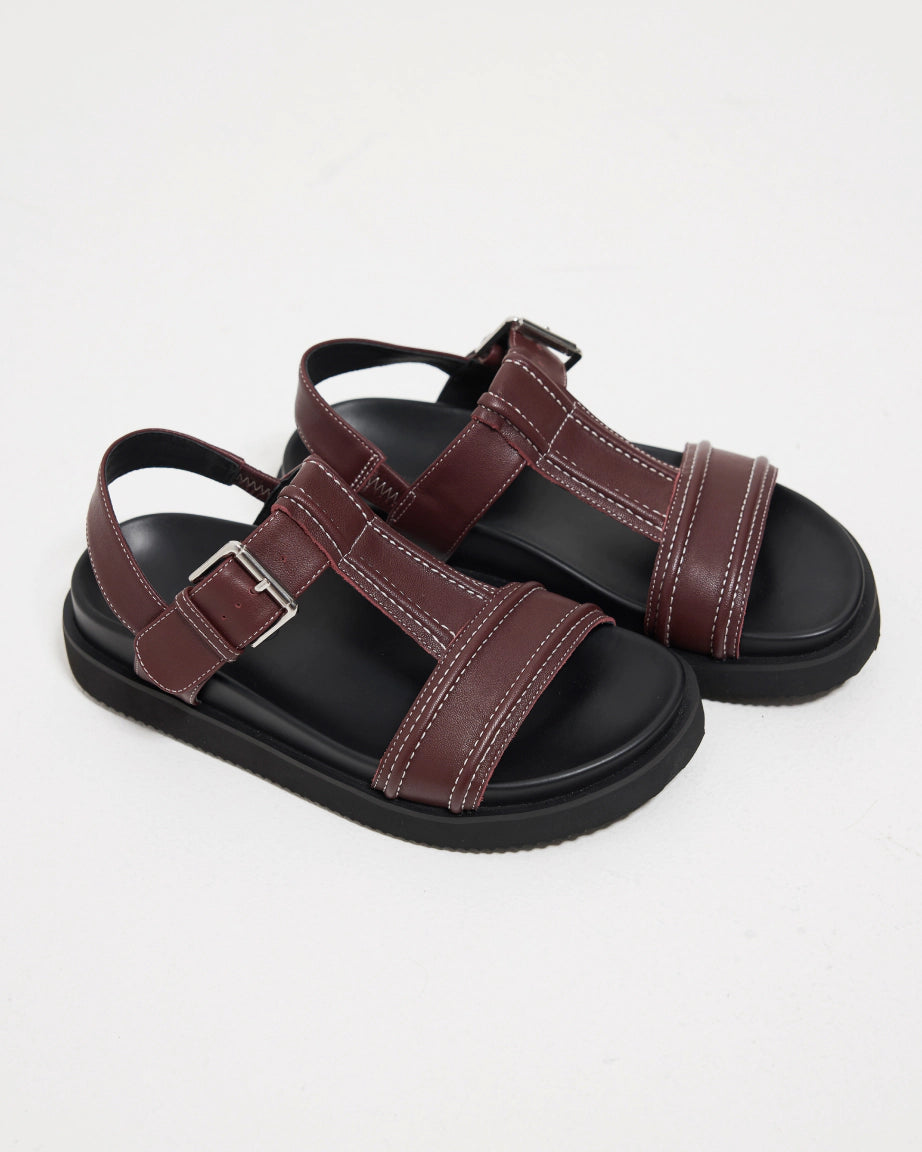 Visby T Bar Sandal - Women's Comfortable Leather Sandals with Cherry & Milk Topstitch Design | Perfect for Summer, Beach, and Casual Outings