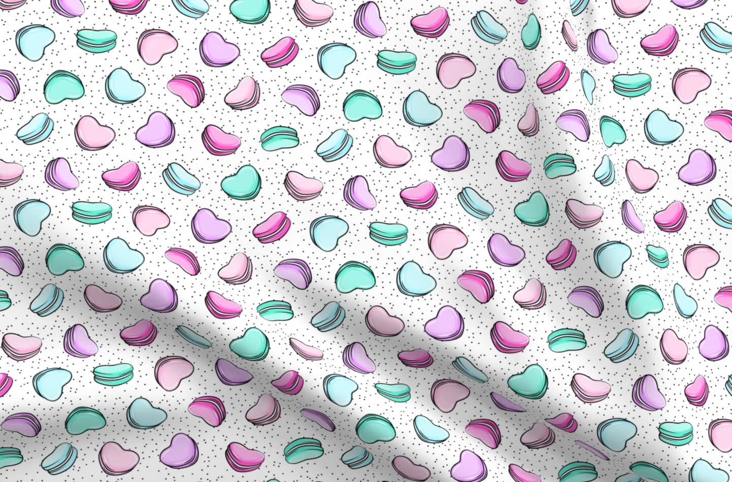 Heart Macarons & Polka Dot Printed Minky Fabric by The Yard - Valentine's Day Small Scale Scatter Pattern for Sewing Baby Blankets, Quilt Backing & Plush Toys | Perfect for DIY Crafts, Nursery Decor & Cozy Home Projects
