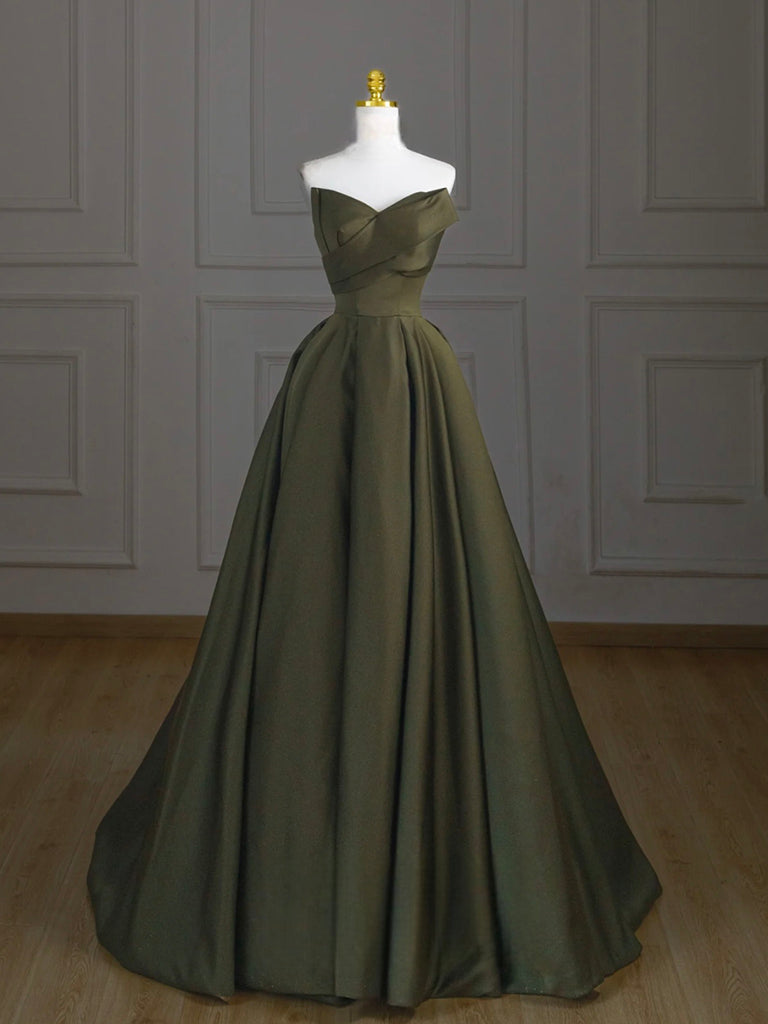 Elegant A-Line V-Neck Satin Green Long Prom Dress for Women - Formal Evening Gown for Homecoming, Wedding Guest, and Special Occasions