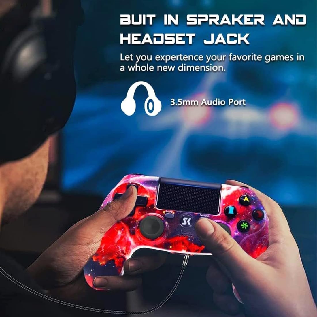 Wireless PS4 Controller for PlayStation 4/Pro/Slim - Dual Shock with 6-Axis Motion Sensor, Touch Pad, Built-in Speaker & Stereo Headphone Jack - Perfect for Gaming, Streaming & Multiplayer Sessions
