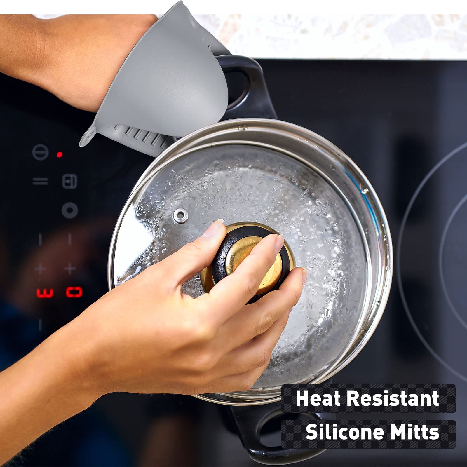 12-Pack Heat-Resistant Silicone Trivet Mats & Oven Mitts Set - Non-Slip Pot Holders for Kitchen Counter, Table, Stove - Perfect for Hot Dishes, Baking, Cooking (Black & Gray)