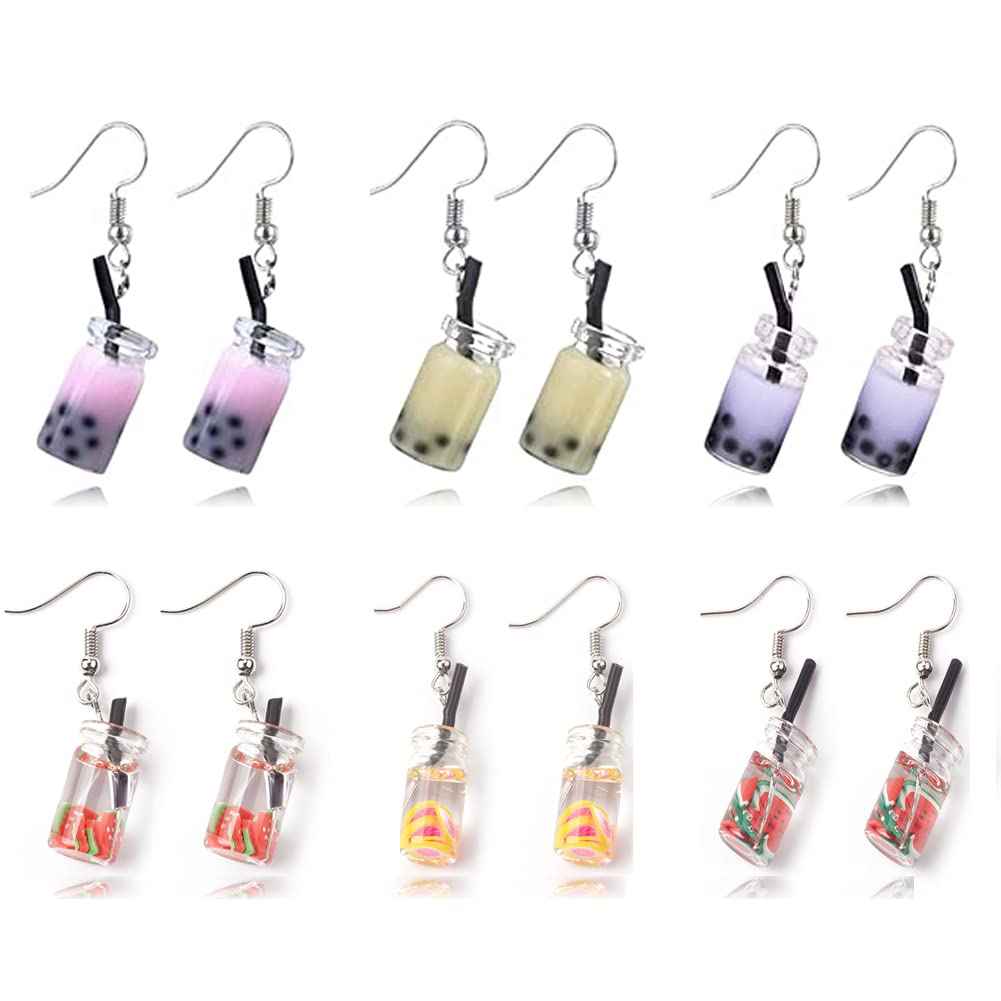 Blingirl Funny Cute Fruit Milk Tea Dangle Earrings Set for Women Girls - Trendy Kawaii Jewelry Gift for Birthday Party, Christmas, Valentine's Day - Perfect for Casual Wear, Date Night & Girls' Night Out
