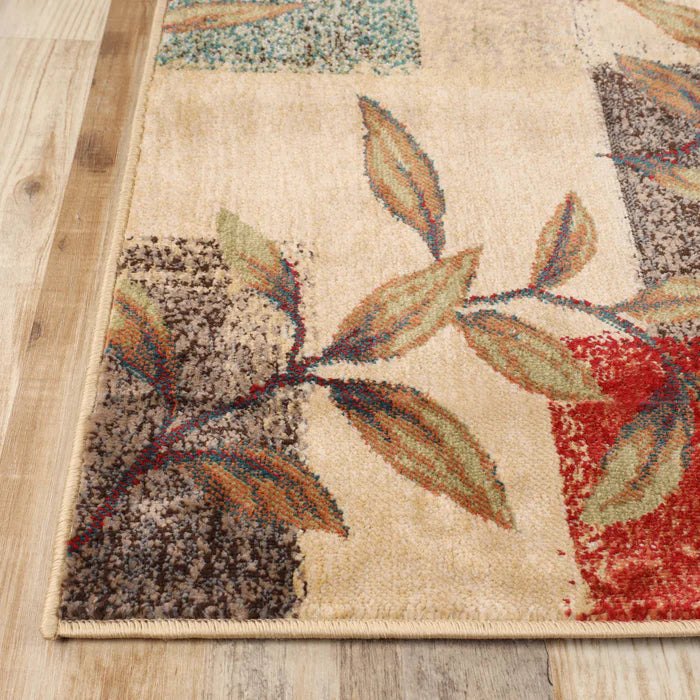 Zedler Patchwork Rustic Leaves Indoor Runner Rug - Non-Slip Bohemian Style Entryway Carpet for Living Room, Bedroom & Hallway Decor