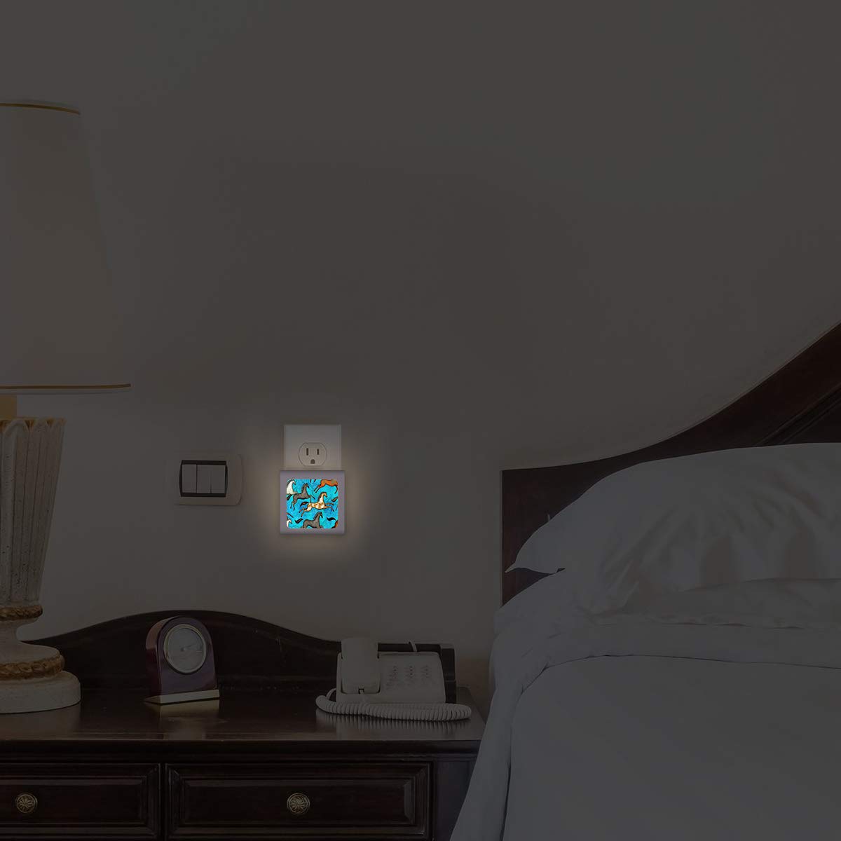 Dimmable LED Night Light with Auto On/Off Sensor, Adjustable Brightness & Warm White Light - Perfect for Bathroom, Hallway, Nursery & Bedroom - Aztec Horses Design by Dan Morris - Energy-Efficient Plug-in Nightlight for Home Safety & Comfort