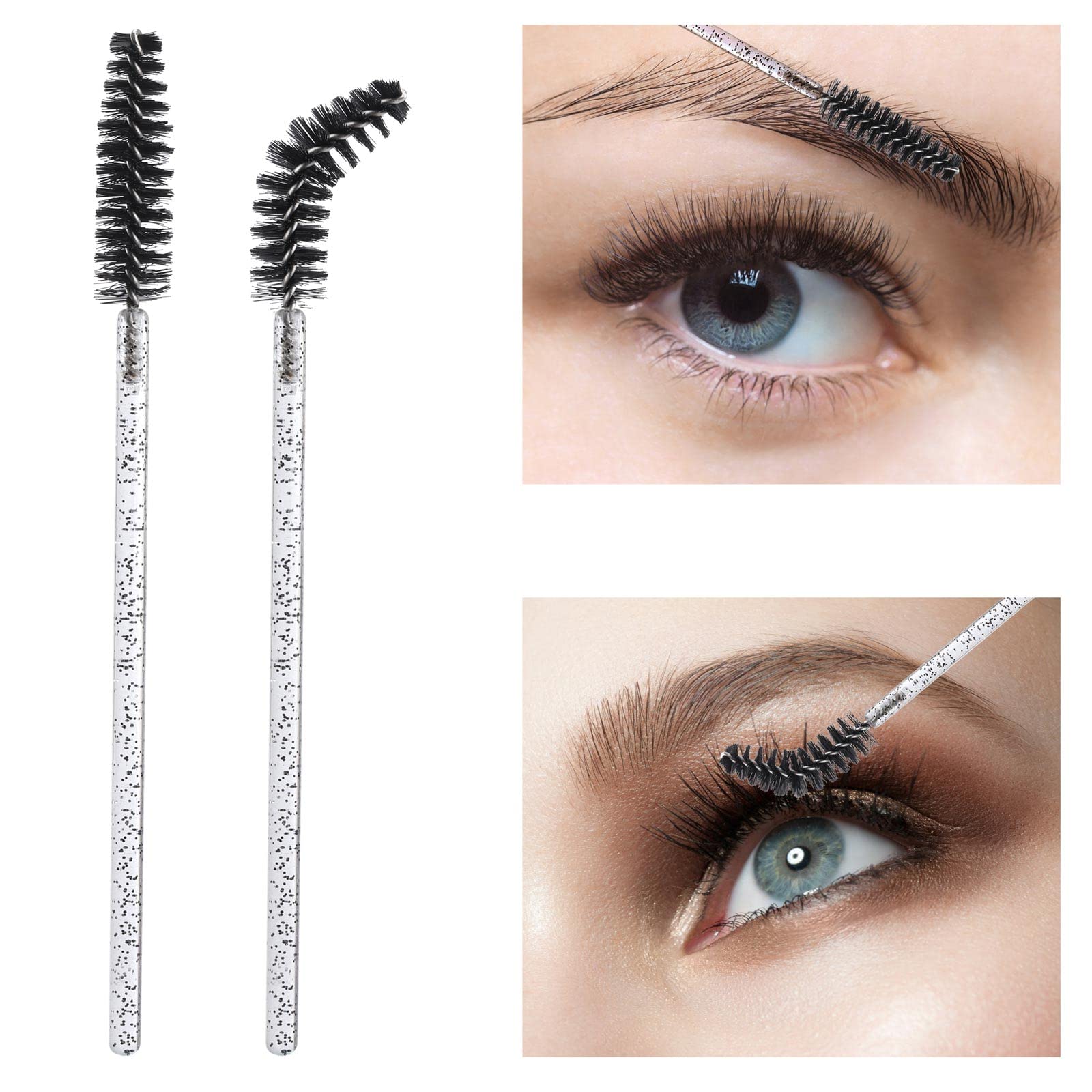100 Pcs Disposable Mascara Wands - Crystal Eyebrow Spoolie Brushes for Eyelash Extensions & Makeup Application - Black Lash Brushes with Storage Container - Perfect for Salons, DIY Beauty & Professional Makeup Artists