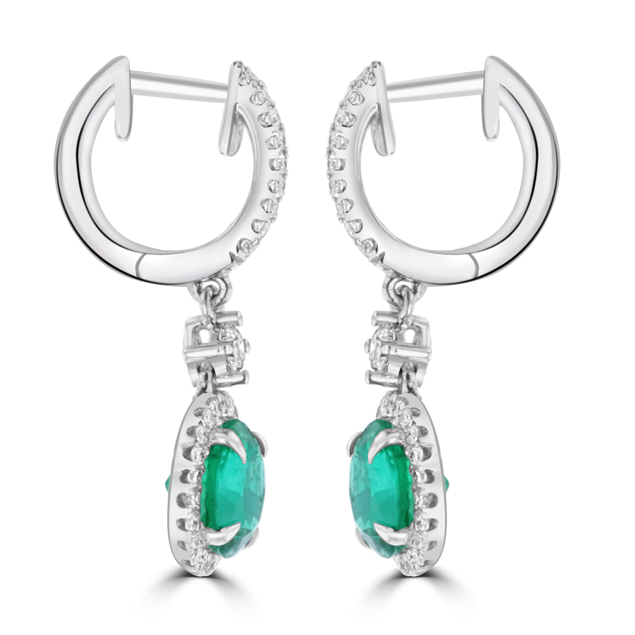 JULEVE 2.69 CTW Emerald & 0.59 CTW Diamond Halo Drop Earrings - Elegant Dangle Earrings for Women, Perfect for Weddings, Parties & Special Occasions