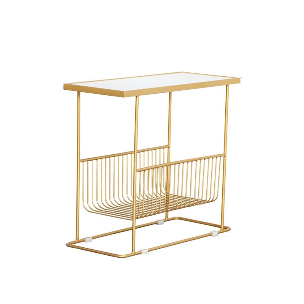 XJZKA Modern Coffee Table - Artificial Marble Finish Metal Narrow Side Table for Living Room, Bedroom, Hotel & Bathroom (62x26x54cm) - Perfect Sofa Accent Table for Small Spaces & Coffee Shops