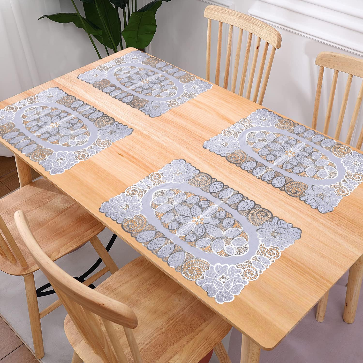 Premium Kuber Industries Placemat Set - 4-Piece Silver Dining Table Mats (14x20 Inches) for Elegant Kitchen & Dining Room Decor | Perfect for Everyday Meals, Dinner Parties & Holiday Gatherings