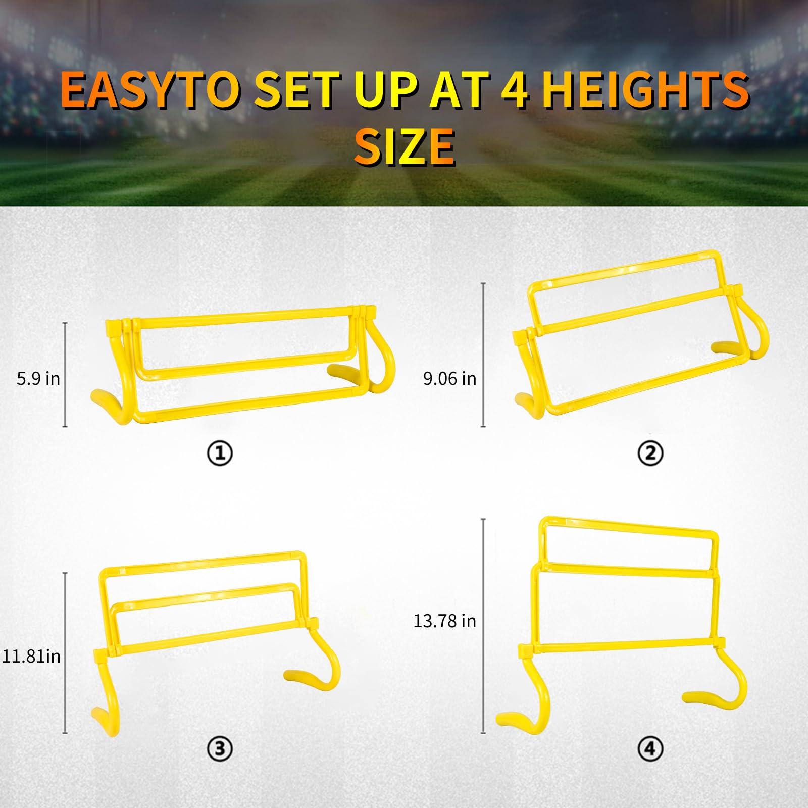 Adjustable Speed Training Hurdles Set of 4 - Professional Track & Field Equipment for Agility Drills, Football, Soccer & Fitness Training - Perfect for Home Gym, School PE Class & Outdoor Sports Practice