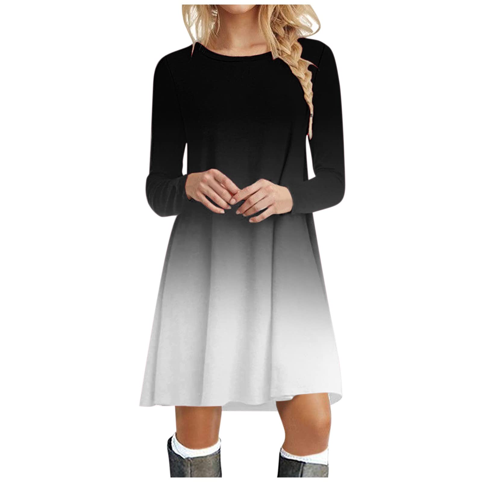 Women's Summer Maxi Dress - Casual Long Sleeve O-Neck Printed White Sundress | Beach Vacation, Party Wear & Everyday Outfit