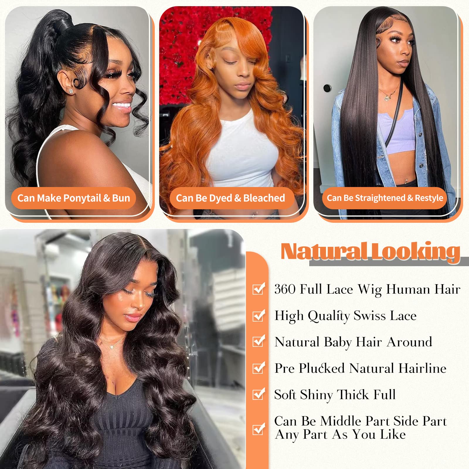 Lovigs 360 Lace Front Wigs Human Hair - Body Wave Full Lace Wig with HD Transparent Lace & Pre-Plucked Baby Hair - 180% Density Natural Color (24 Inch) for Women - Perfect for Daily Wear, Cosplay, and Special Occasions