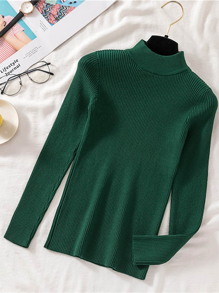 Women's Autumn Pullover Sweater - Half Turtleneck Long Sleeve Knit Jumper Winter Elastic Solid Basic Blouse | Cozy Fall & Winter Layering for Office, Casual Outings