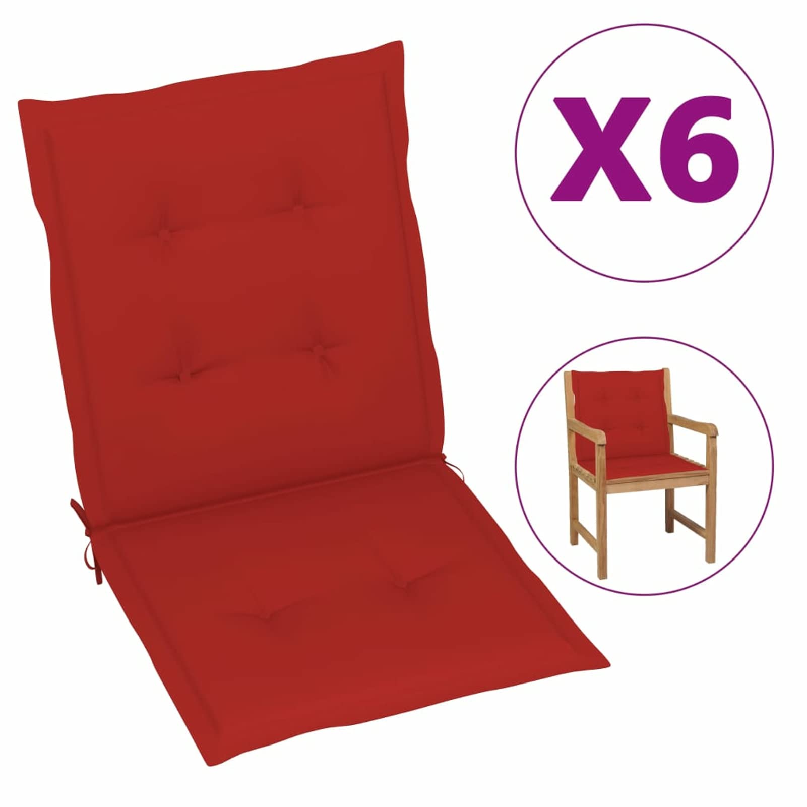 Tidyard 6-Piece Outdoor Garden Chair Cushions Set - Waterproof Red Patio Seat & Back Cushions 39.4