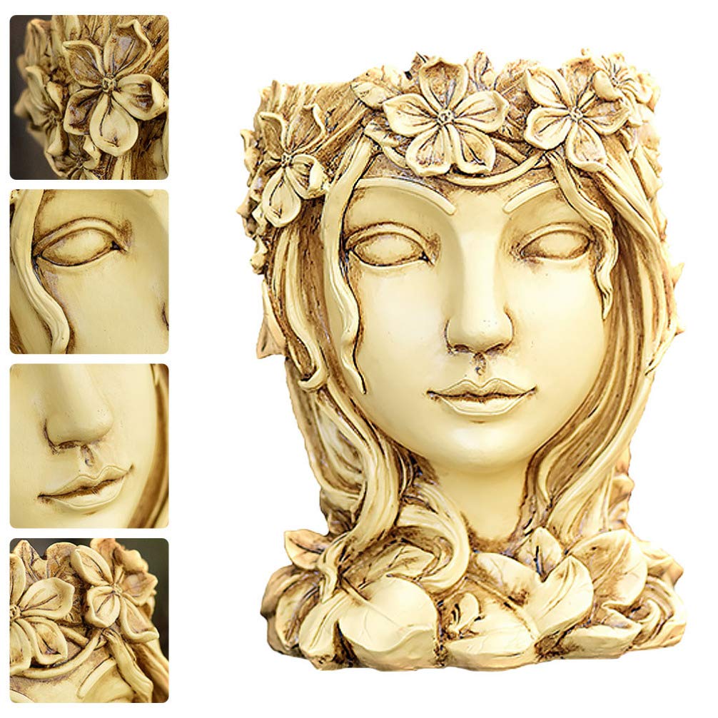 YARNOW Cute Human Head Face Resin Flower Pot - Succulent & Cactus Planter for Indoor/Outdoor Garden Decor - Unique Home & Office Desk Decoration