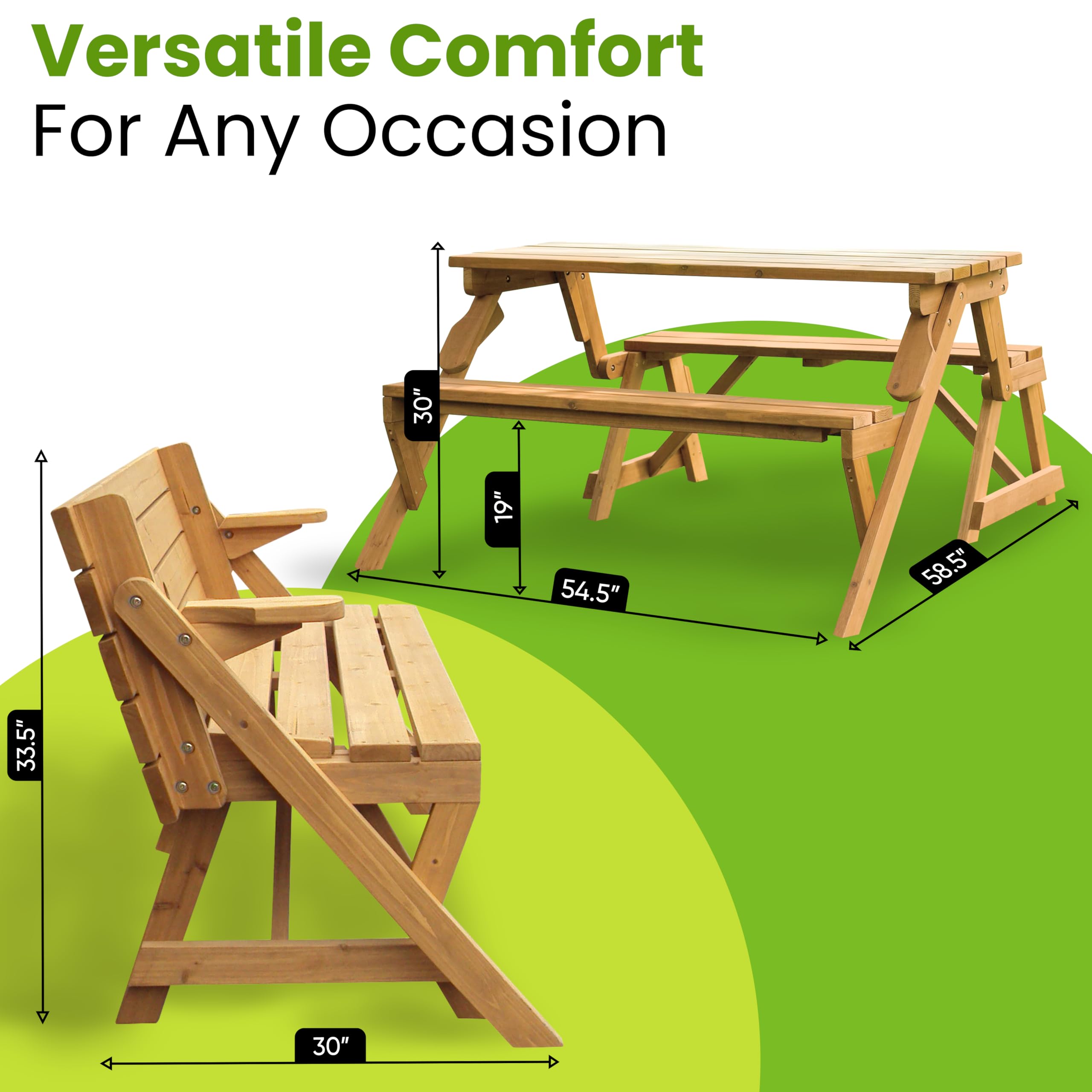 **Merry Garden Interchangeable Wooden Picnic Bench - Outdoor Patio Dining Table Set in Natural & White - Perfect for Backyard, Garden, and Patio Relaxation**