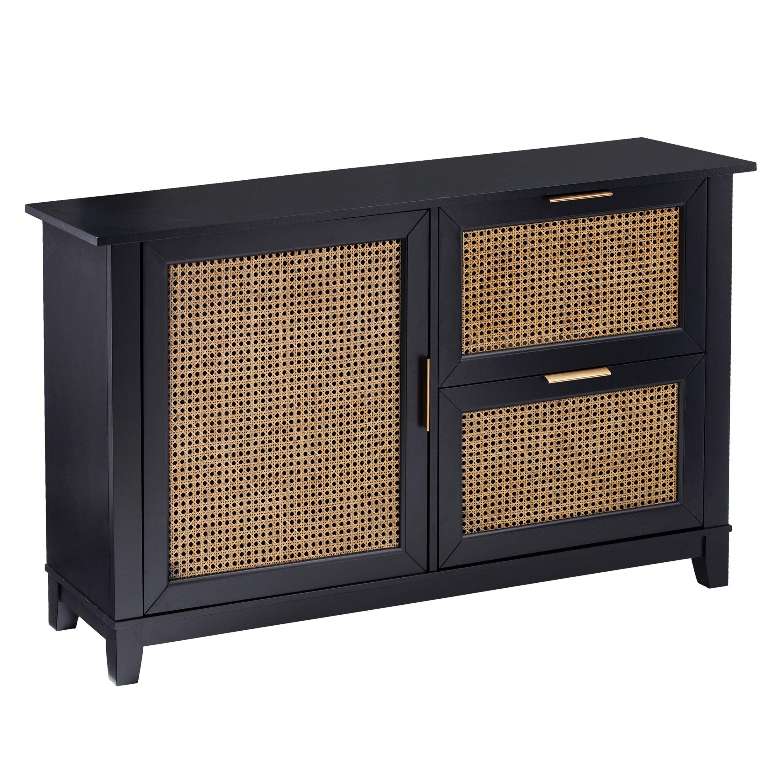 SEI Furniture Chekshire Anywhere Storage Cane Cabinet with Details - Black | Perfect for Living Room, Bedroom & Office Organization