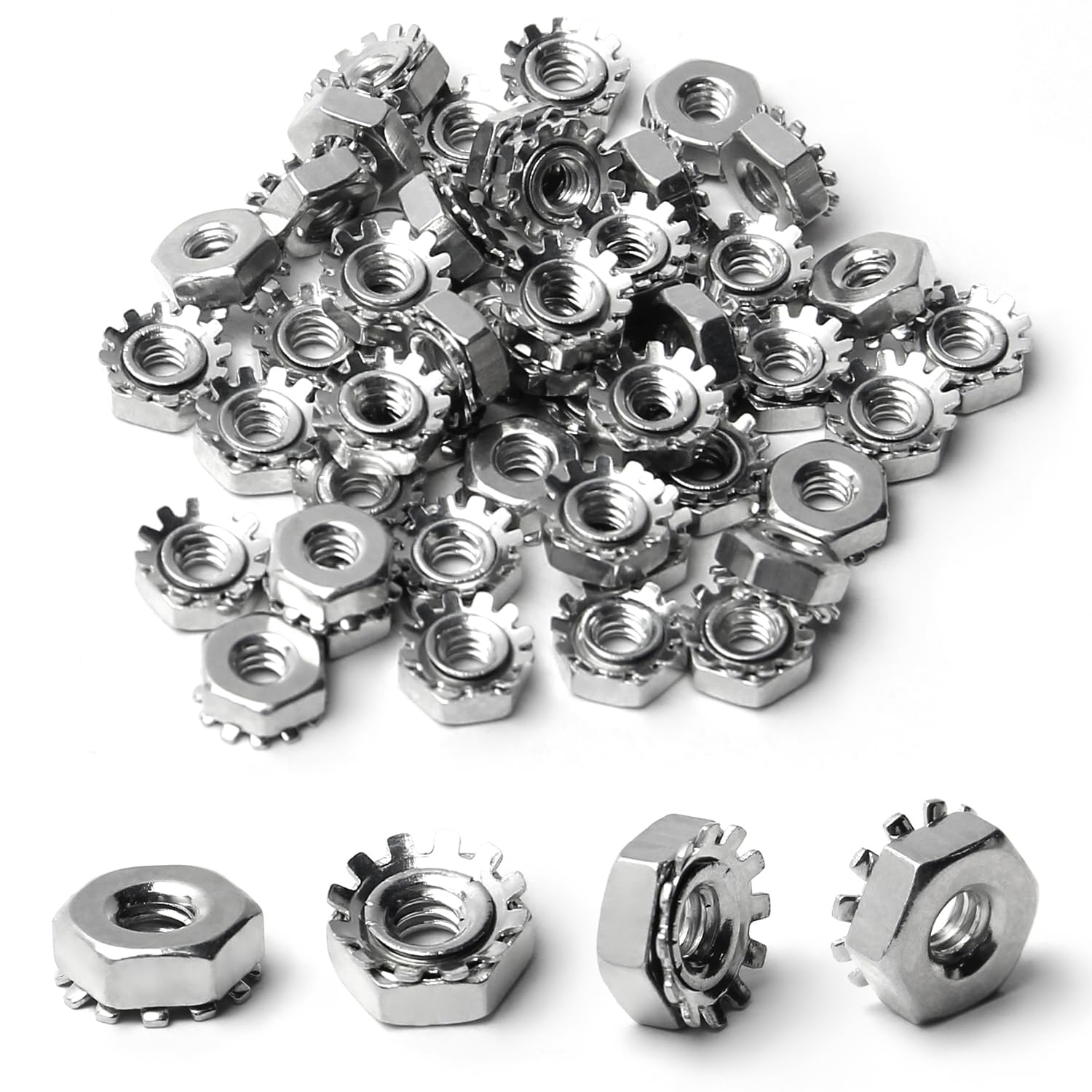 MroMax 6#-32 K-Lock Nuts, 100Pcs - UNC Silver Zinc Plated Carbon Steel Keps Lock Nuts for Hardware Fastening - Ideal for Machinery, Furniture & Electrical Appliances | Secure Fastening Solution for DIY Projects & Industrial Use
