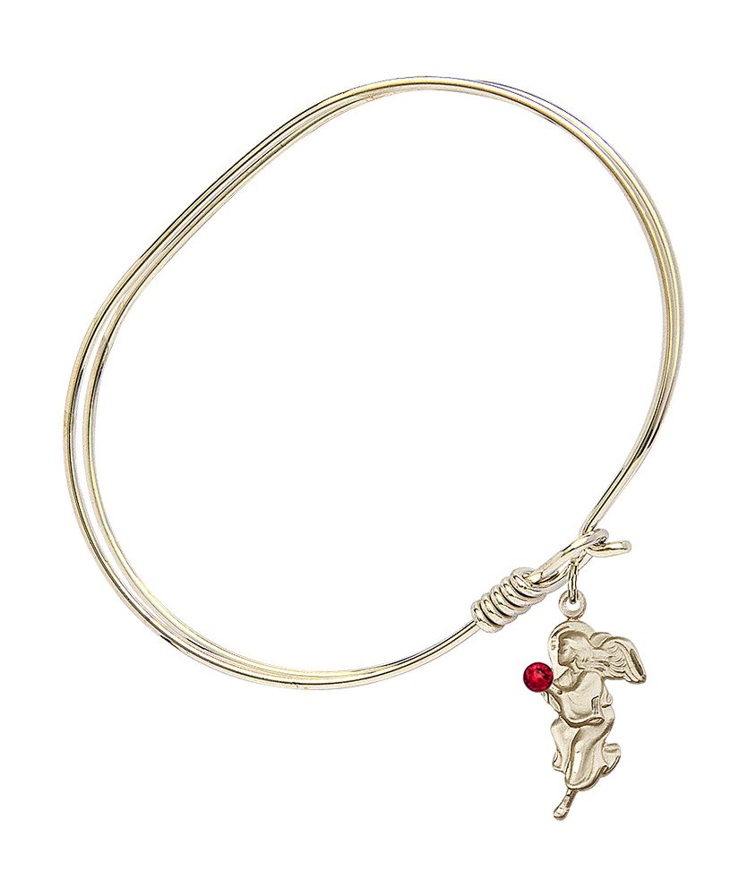 7 Inch Oval Eye Hook Bangle Bracelet with Guardian Angel Medal Charm & July Red Crystal - Elegant Jewelry for Women, Perfect for Daily Wear, Gifts, and Special Occasions