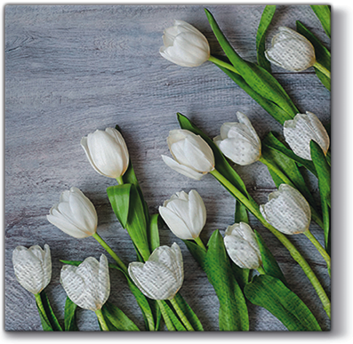 Premium White Tulips Floral Pattern Lunch Napkins - 20 Pack for Elegant Dining, Parties & Home Decor