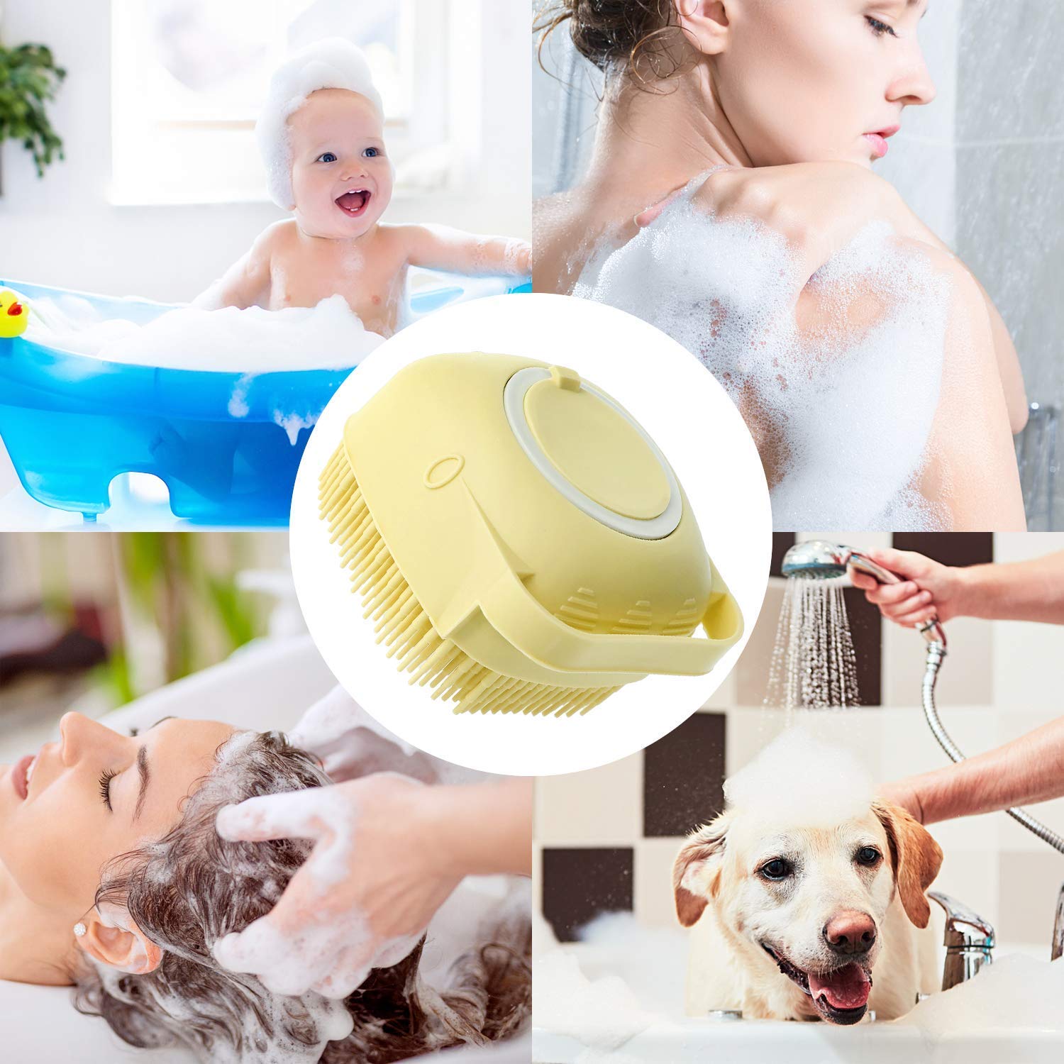 DHYANI Silicone Body Bath Brush with Shampoo Dispenser - Soft Exfoliating Back Scrubber for Shower & Spa - Gentle Skin Cleansing Brush for Men & Women (1 Pack, Multi-Color) - Perfect for Exfoliation, Deep Cleaning & Relaxing Bath Time