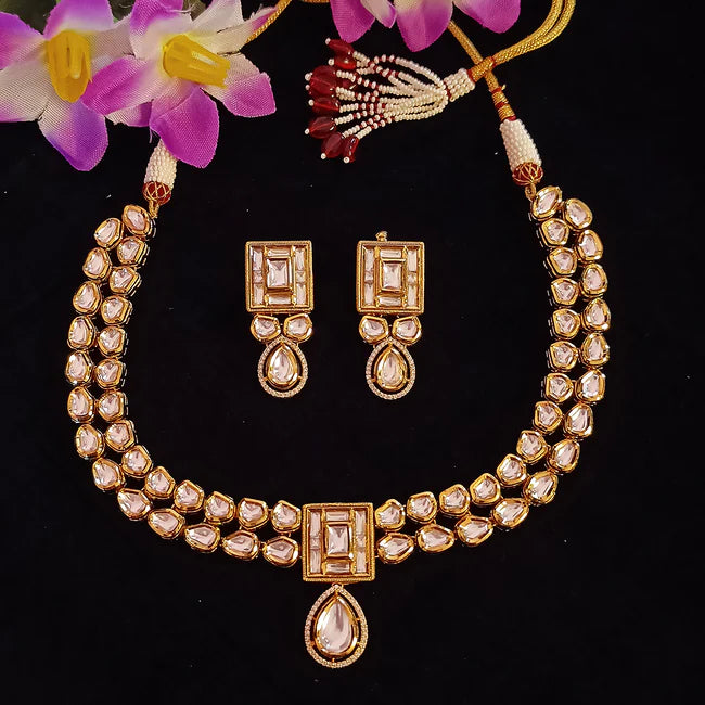 Royal Kundan Necklace and Earrings Set - 24K Gold Plated Designer Jewelry for Weddings, Parties & Special Occasions (D387)