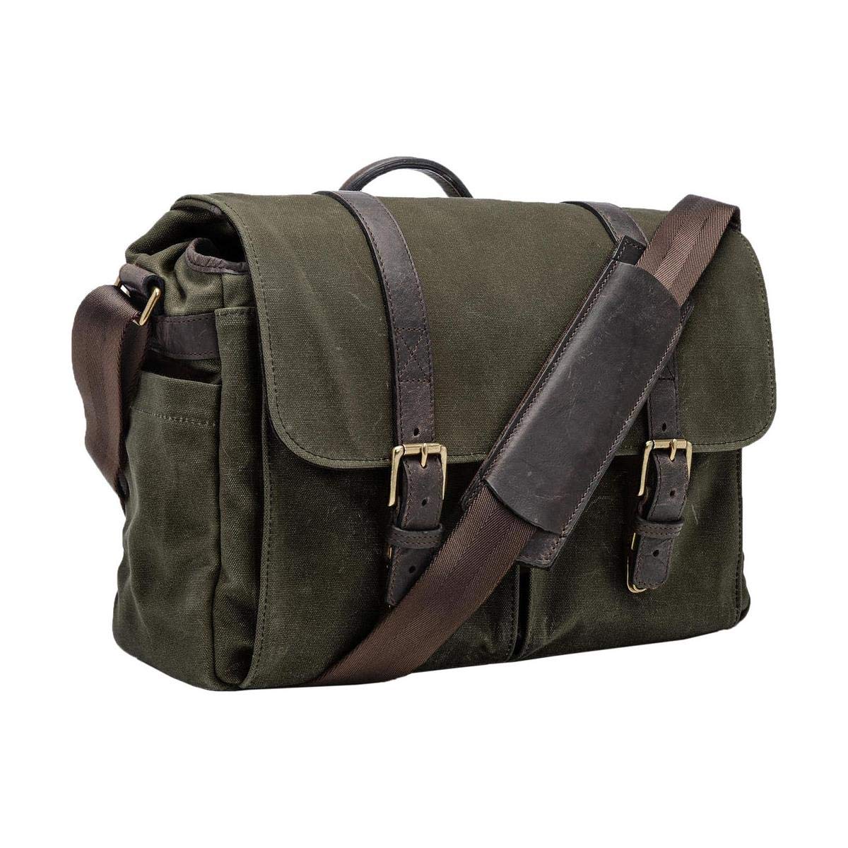 ONA The Brixton Waxed Canvas Messenger Bag for Camera & Laptop - Olive | Stylish & Durable Photography & Work Bag for Professionals & Commuters