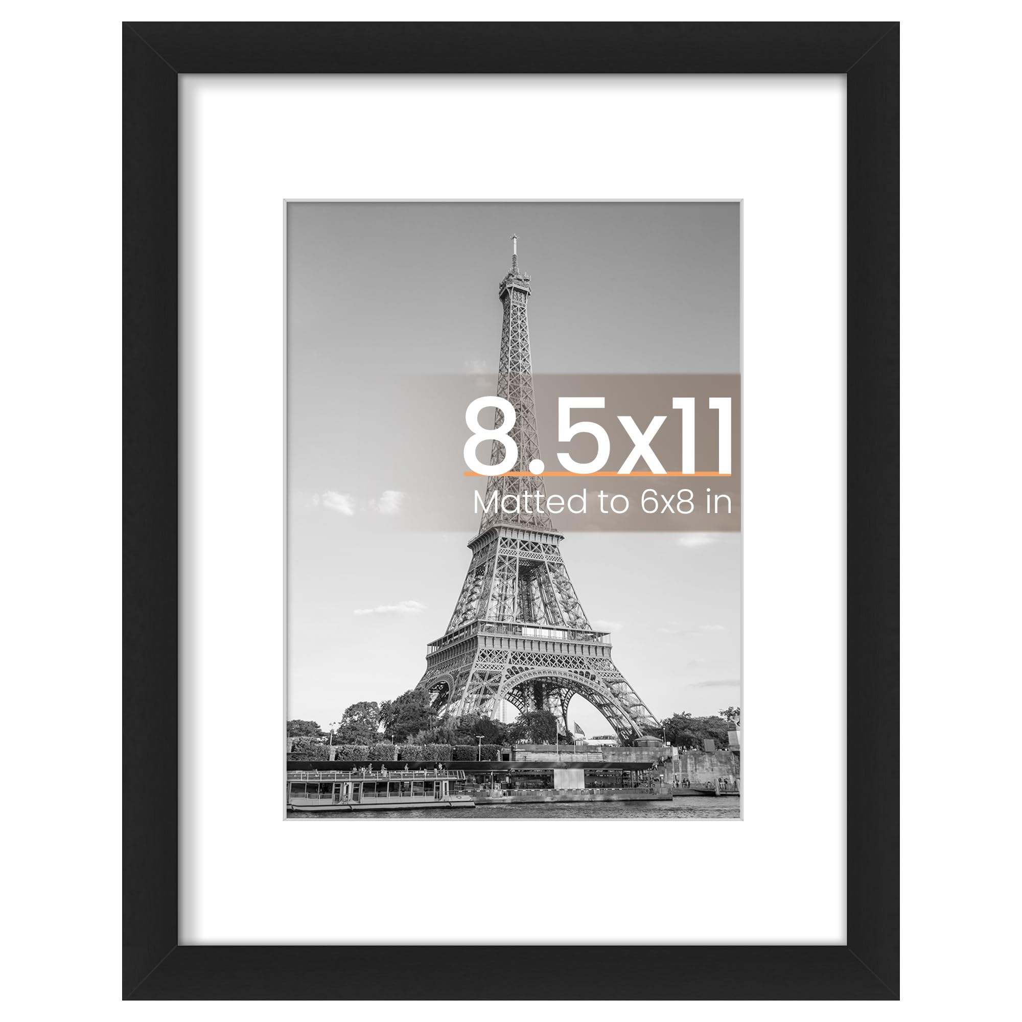 Upsimples 8.5x11 Picture Frame - Display 6x8 Photos with Mat or 8.5x11 Without Mat - Black Wall Hanging Photo Frame (1 Pack) - Perfect for Living Room, Bedroom & Office Decor