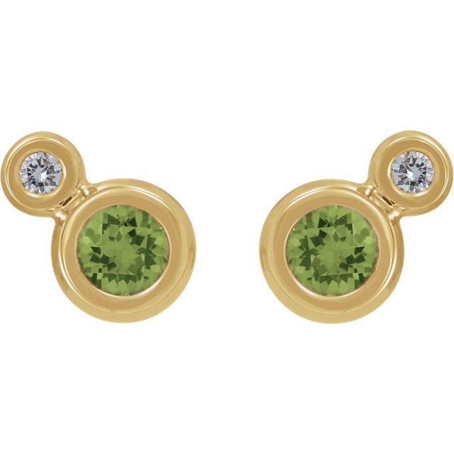 14KT Gold 1/4 CTW Peridot & 0.03 CTW Diamond Bezel Earrings - Elegant Dangle Earrings for Women, Perfect for Weddings, Parties & Special Occasions