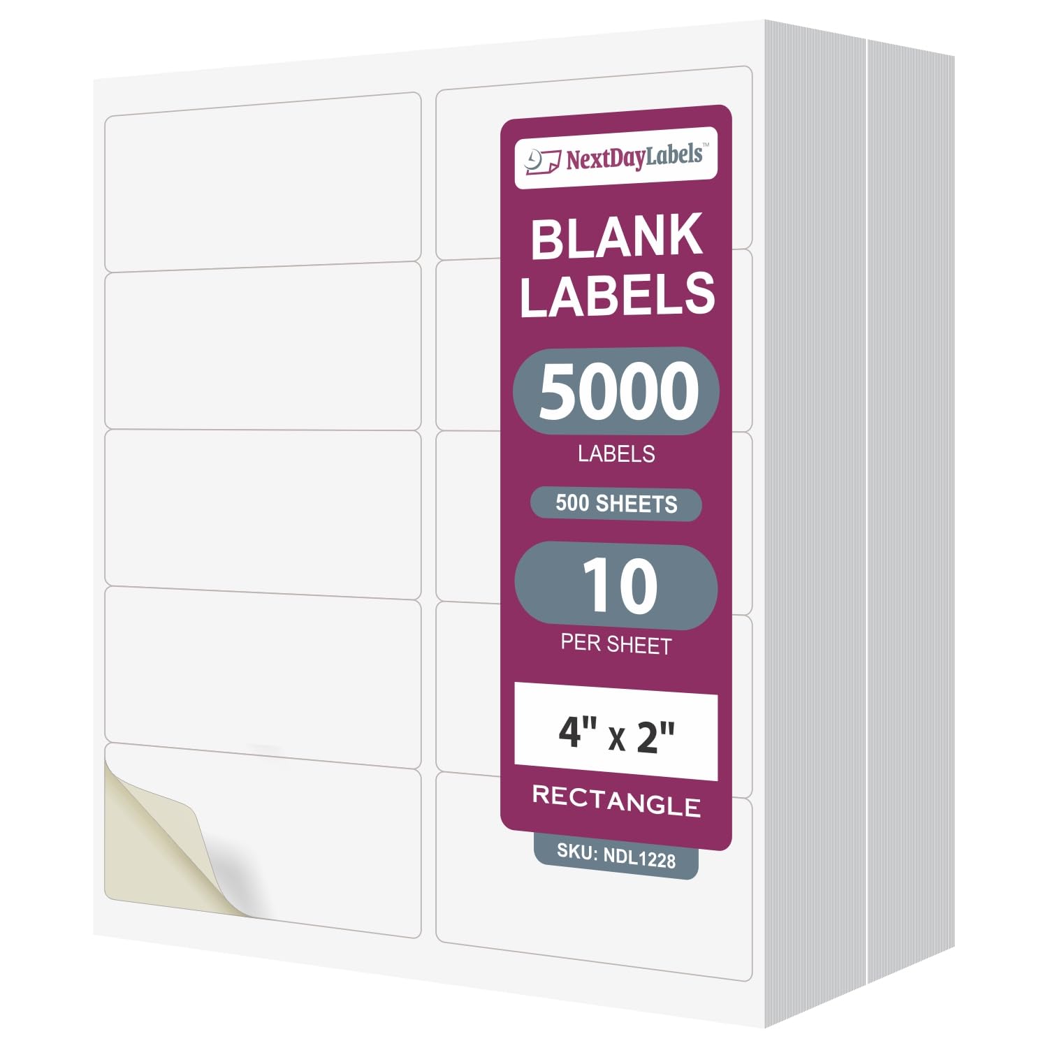 NextDayLabels – 4” x 2” White Rectangular Sticker Labels for Laser/Inkjet Printers - 500 Sheets (10 Per Sheet, 5000 Labels) - Perfect for Shipping, Return Address & Mailing Labels - Ideal for E-commerce, Business & Home Office Use