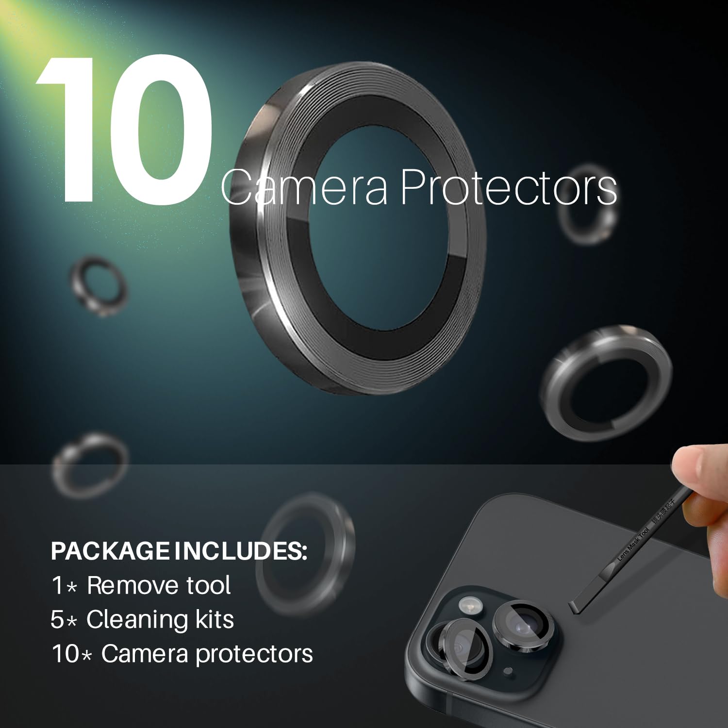 10-Pack Tempered Glass Camera Lens Protector for iPhone 15/15 Plus/14/14 Plus - 9H Hardness, Case-Friendly Design with Metal Ring - Perfect for Outdoor Photography, Travel & Daily Protection