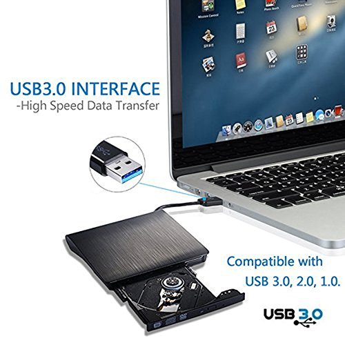 Ultra Slim USB 3.0 External CD/DVD Drive Burner Writer Player - Compatible with MacBook Pro/Air, iMac, Windows PC & Laptops - Perfect for Watching Movies, Burning Discs & Installing Software