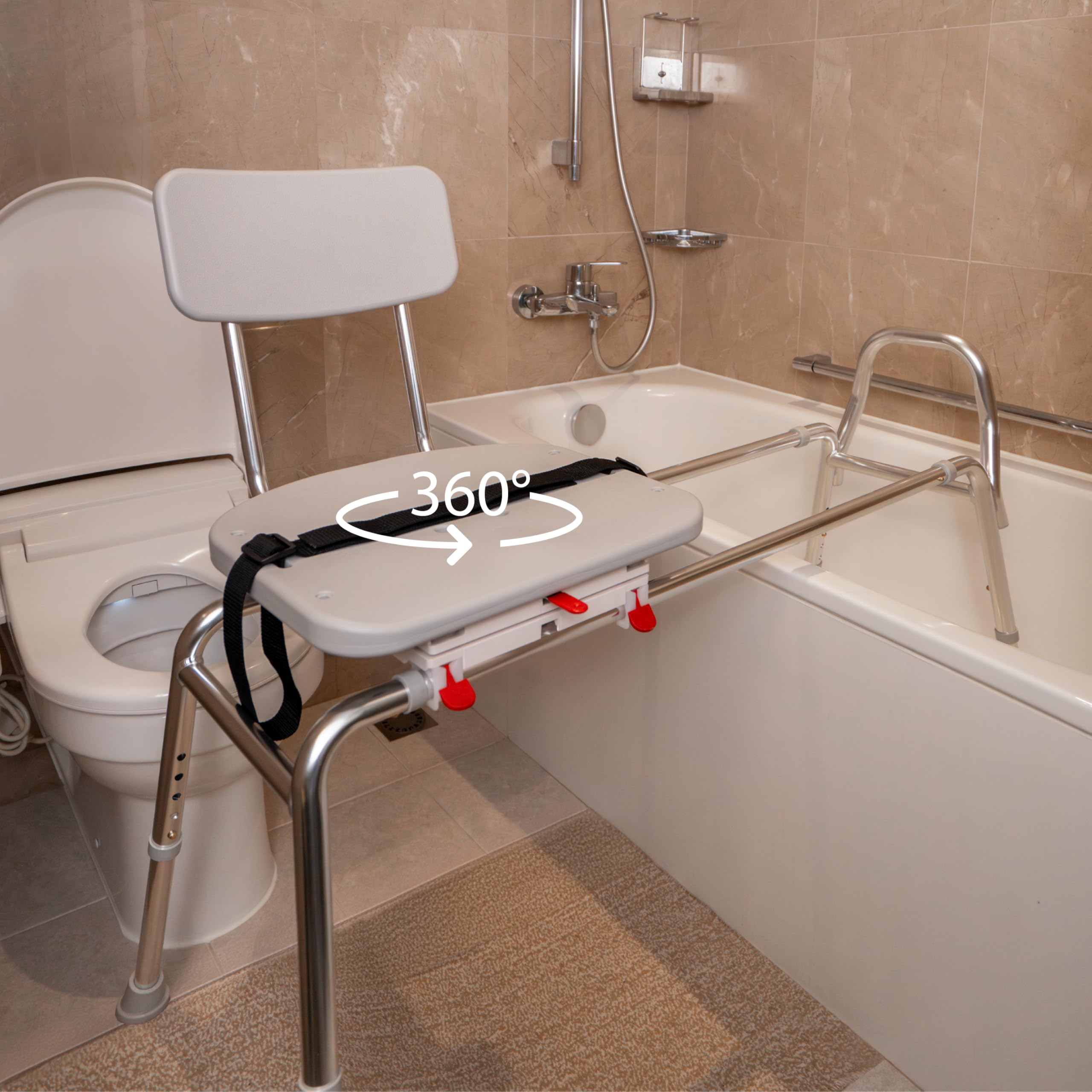 Eagle Health Supplies Heavy-Duty Swivel Sliding Shower Chair & Bathtub Transfer Bench - 350 lb Capacity, Adjustable Height, Non-Slip Feet - Safe Shower Seat for Elderly, Disabled & Handicap - Perfect for Bathroom Safety, Post-Surgery Recovery & Mobility Assistance