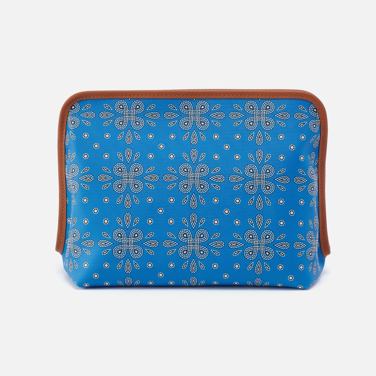 Large Waterproof Cosmetic Bag - Blue Journey Bandana Print Coated Canvas Makeup Pouch for Travel, Gym & Daily Essentials Storage