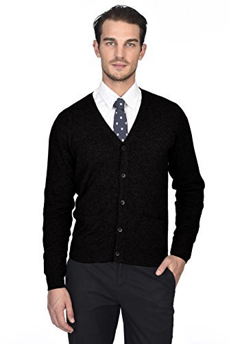 100% Pure Cashmere Men's Button Front Long Sleeve Cardigan Sweater - Soft & Warm Winter Knitwear for Office, Travel & Casual Outfits