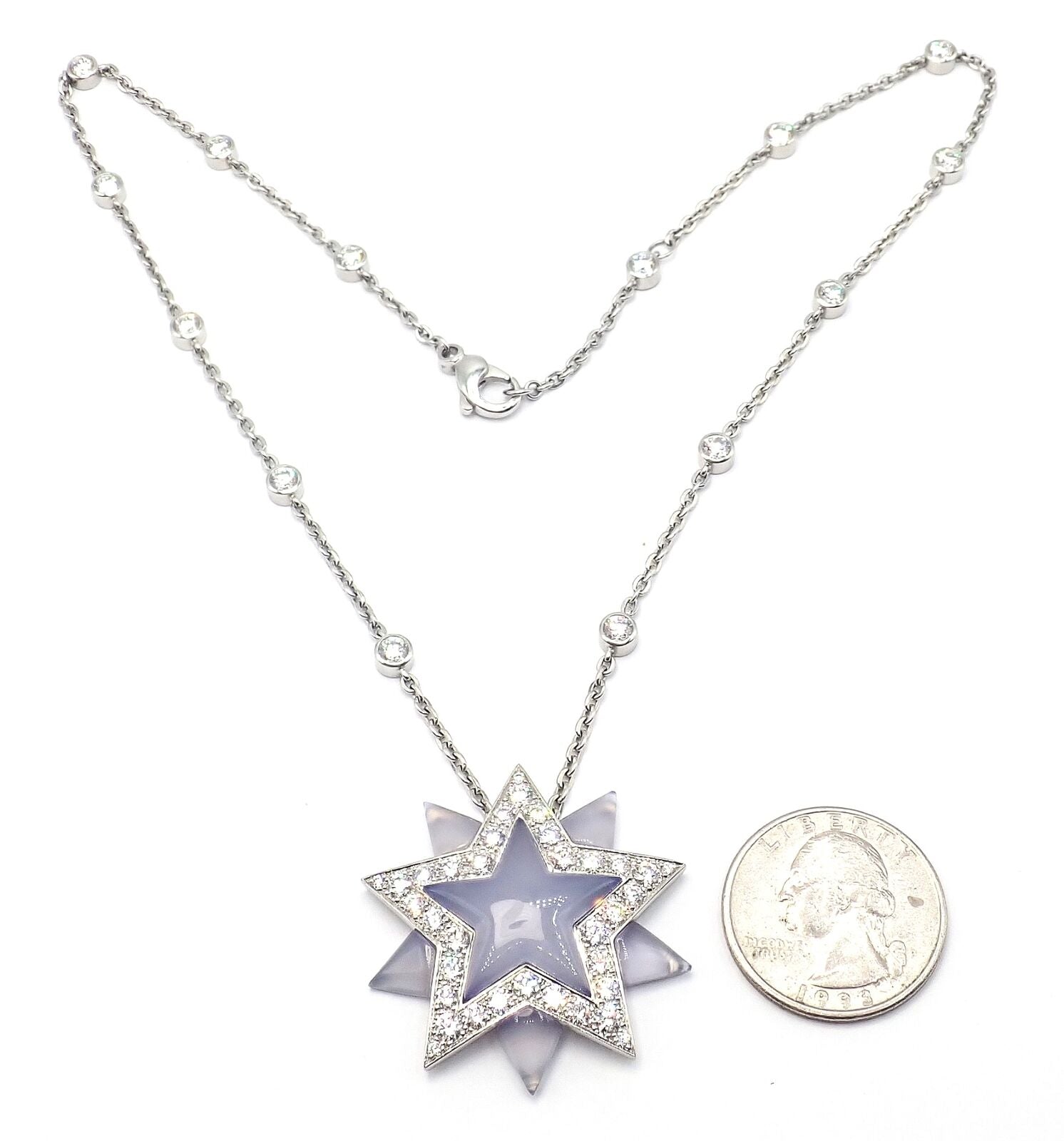 Authentic Tiffany & Co Platinum Diamond Blue Chalcedony Star Pendant Necklace - Perfect for Anniversary Gifts, Valentine's Day & Special Occasions