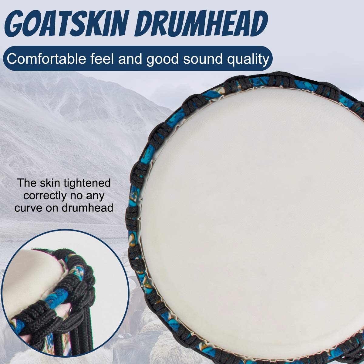AKLOT 11'' x 20'' African Djembe Drum with Blue Floral Design - Lightweight ABS Resin Body & Goatskin Drumhead - Perfect for Beginners, Yoga Classes, Drum Circles & Cultural Performances