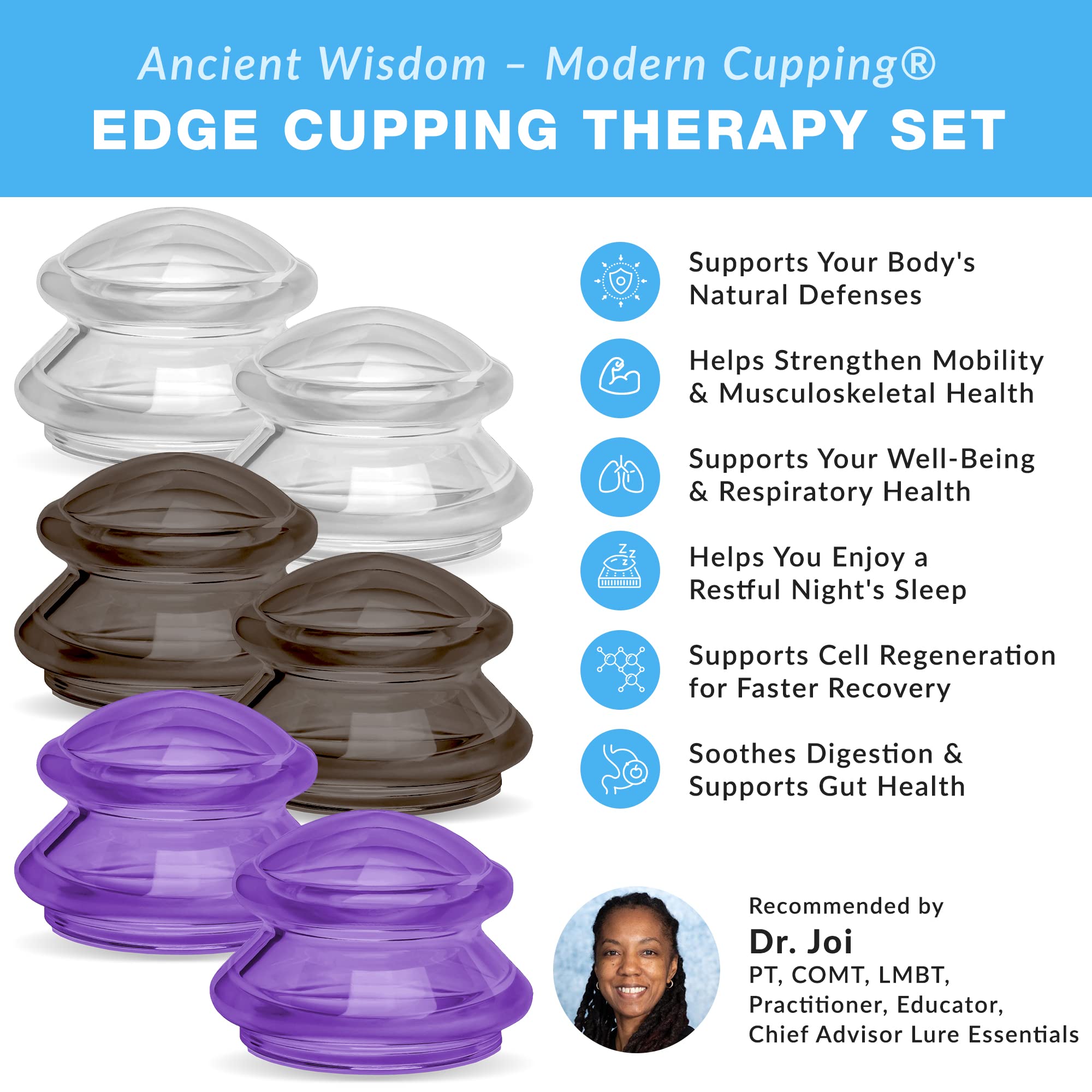Premium Silicone Cupping Therapy Set - 6 Large Multi-Color Cups (Clear, Onyx, Purple) for Deep Tissue Massage & Pain Relief | Professional Cupping Kit for Muscle Recovery, Relaxation & Detox | Ideal for Home Spa, Physical Therapy & Wellness Routines