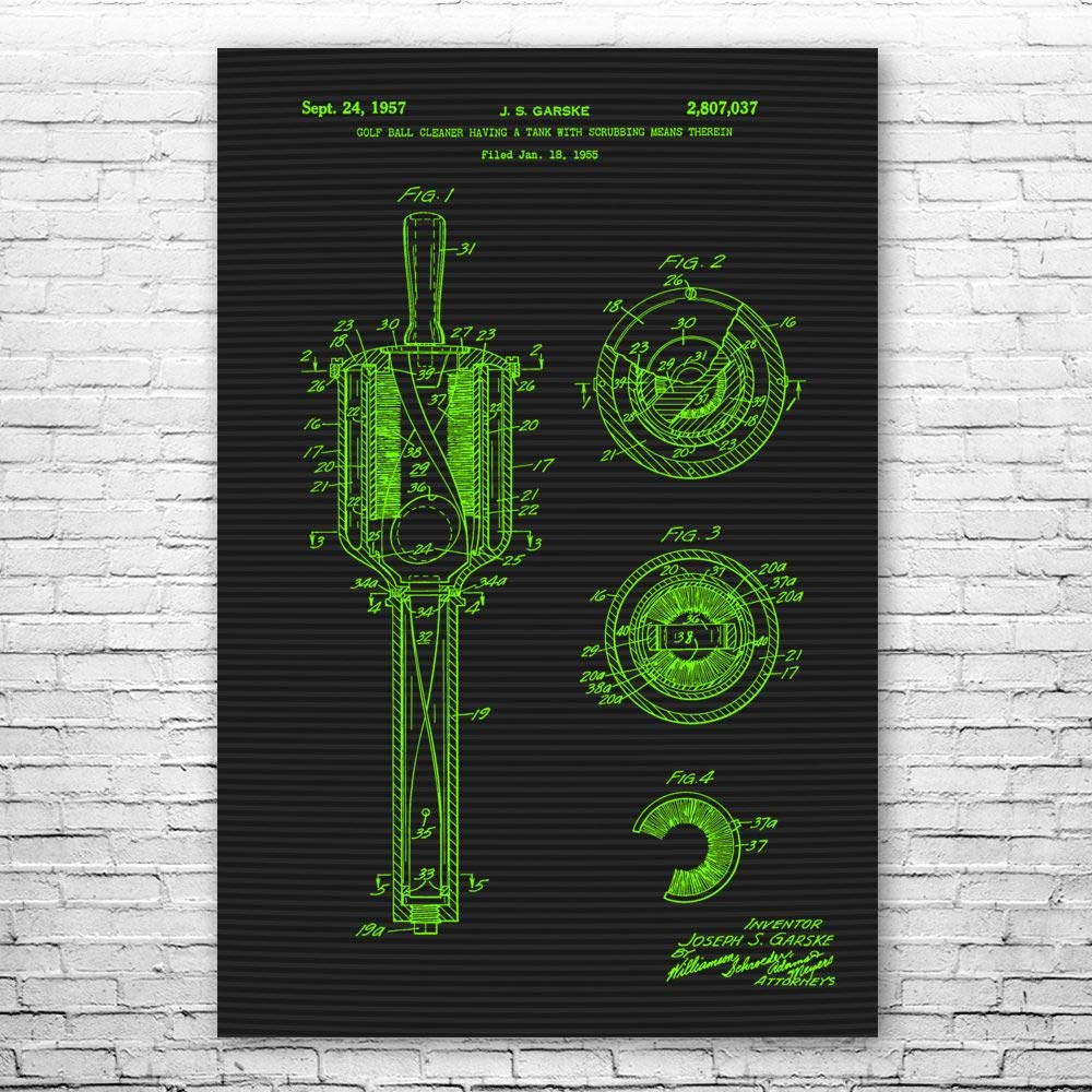 Patent Earth Golf Ball Washer Poster Print - Premium 12x18 Inch Golf Art for Home & Office Decor - Unique Golf Gifts for Men, Caddie Gifts & Golf Enthusiasts - Perfect for Man Cave, Pro Shop & Clubhouse Wall Art