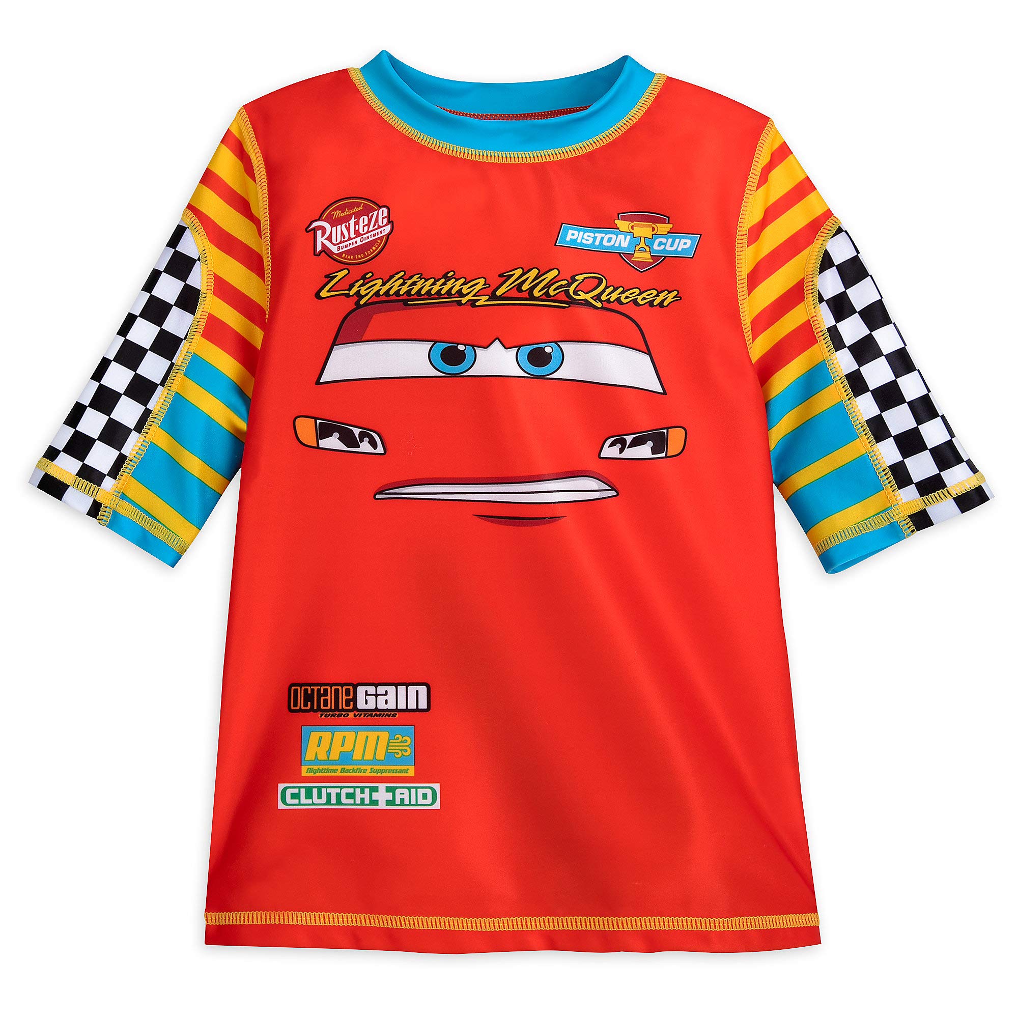 Disney Pixar Lightning McQueen Boys UPF 50+ Swim Shirt - Quick Dry Sun Protection Rashguard for Swimming, Beach & Outdoor Activities