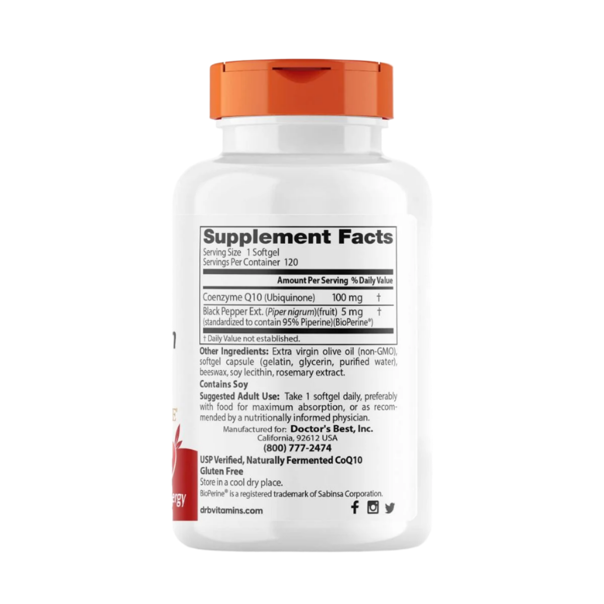 Doctor's Best High Absorption CoQ10 with BioPerine 100mg - 120 Softgels for Heart Health & Energy Support | Supports Cardiovascular Function & Cellular Energy Production
