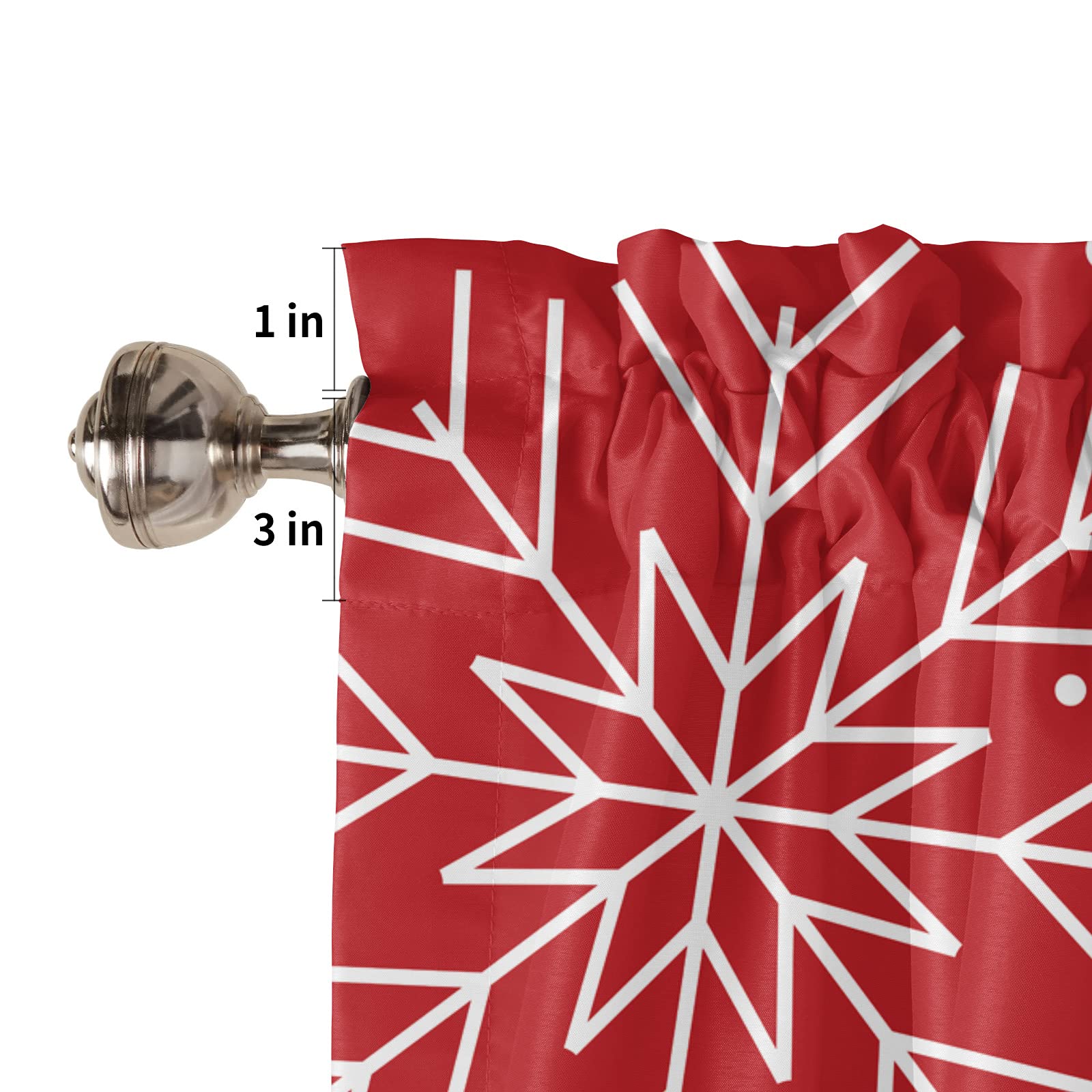 Snowflake Winter Window Valance Curtain - Red Christmas Farmhouse Style Short Rod Pocket Tier Curtain for Living Room, Kitchen, Bathroom (54x18 Inches, 1 Panel) - Perfect for Holiday Home Decor & Cozy Winter Window Treatments