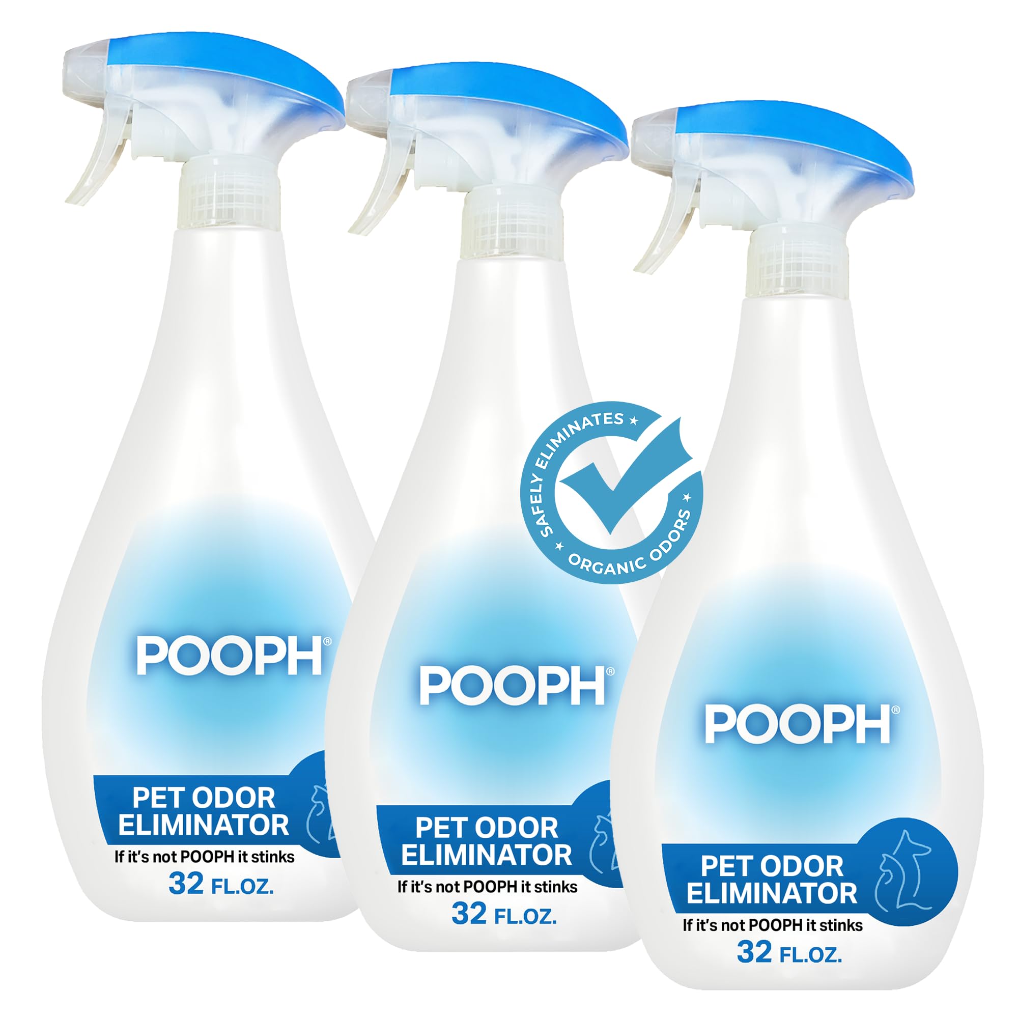 Pooph Pet Odor Eliminator Spray - 3 Pack (32oz Each) | Molecular Odor Neutralizer for Dogs & Cats | Urine, Poop, Pee Stain Remover | Safe for Furniture, Carpets & Pet Areas | Fresh & Clean Scent for Home, Kennels & Pet Supplies