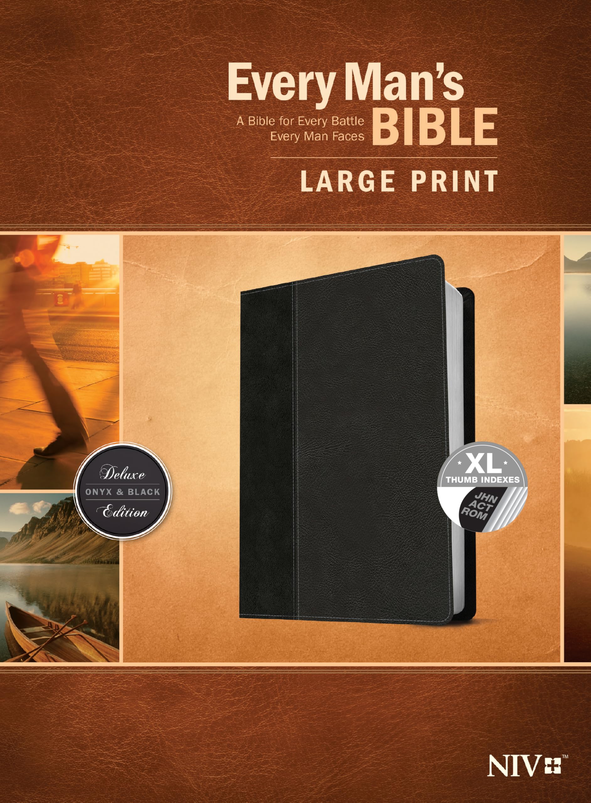 Every Man's Bible NIV, Large Print, LeatherLike Cover - Onyx/Black Indexed Study Bible for Men with Study Notes, Book Introductions & 44 Charts | Perfect for Personal Devotion, Men's Bible Study Groups & Spiritual Growth