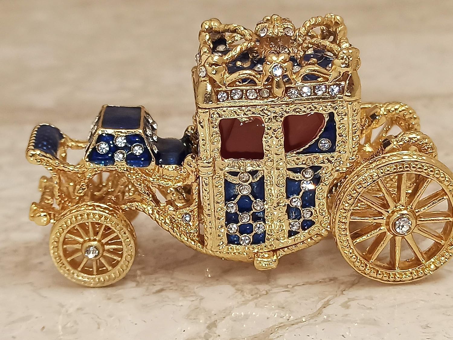 Exquisite Handmade Imperial Faberge Egg Jewelry Box - Pure Gold Decor with Austrian Crystal Diamonds - Luxury Gift Set for Men (Sapphire) - Perfect for Birthday, Christmas & Anniversary Gifts - Elegant Home Decor & Collector's Item