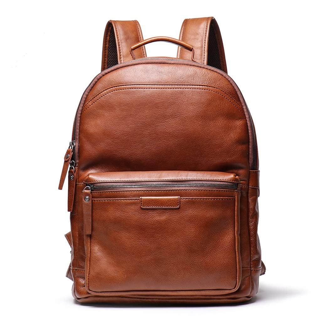 Premium Genuine Leather Backpack for Men - 14 Inch Laptop Bag with Head Layer Protection - Stylish & Durable for Office, Travel & Daily Use - Brown (14 Inches) - Perfect for Business, Commuting & College