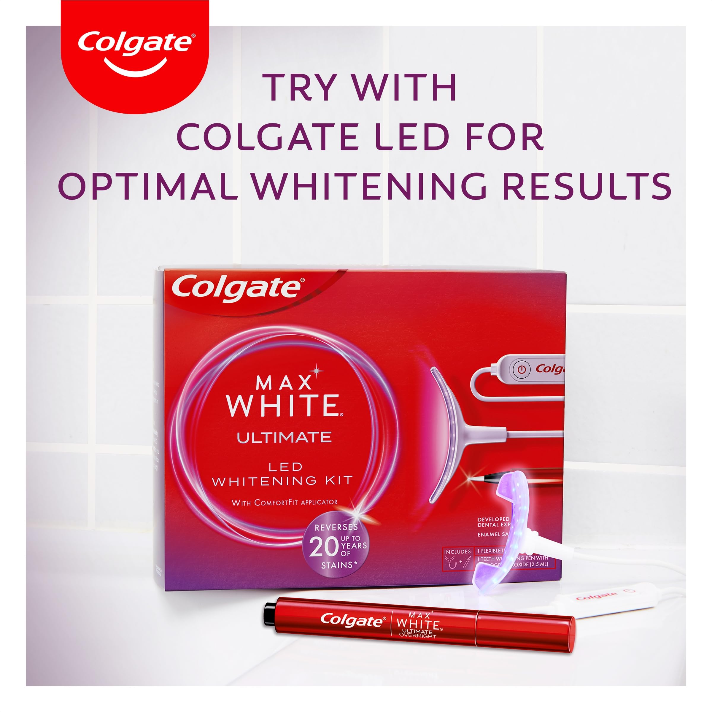 Colgate Max White Ultimate Overnight Teeth Whitening Pen - 2.5ml (1 Pack, 35 Nightly Treatments) for Removing 15 Years of Stains | Perfect for Travel & Nighttime Teeth Whitening Routine