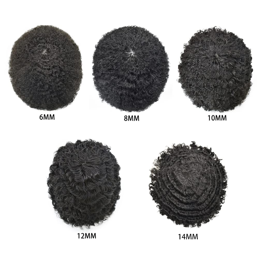 Afro Curl Toupee for Black Men - Brazilian Human Hair Replacement System | PU Injection Thin Skin Weave Hairpiece | Durable 10mm Coily Mens Toupee (Color #1B Off Black) | Perfect for Daily Wear, Special Occasions & African American Hairstyles