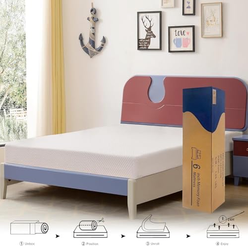 6 Inch Full Size Memory Foam Mattress - Medium Firm Cooling Gel & Green Tea Infused, CertiPUR-US Certified, Pressure Relieving Bed in a Box with Breathable Soft Fabric Cover - Perfect for Guest Rooms, Dorms & Small Apartments